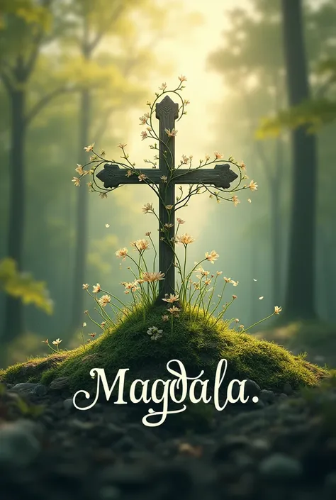 A logo for a catholic youth group with the name of magdala 
