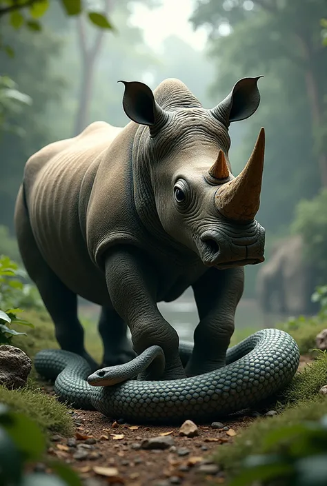 Real snake and rhino  