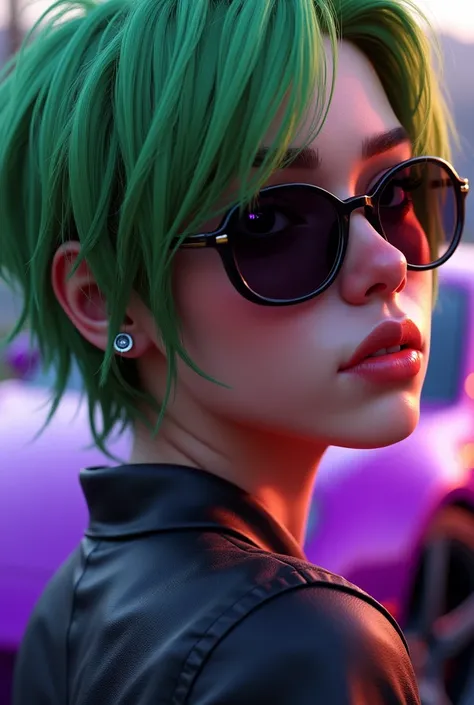 a close up of a person with green hair and sunglasses, style of gta v, as a character from gtav, gta5 style, gta v style, gta character, jerma985 as the joker, as the protagonist of gta 5, gta 6 style, ! split hair dye!, gta v character, gta 5 skin tone, g...