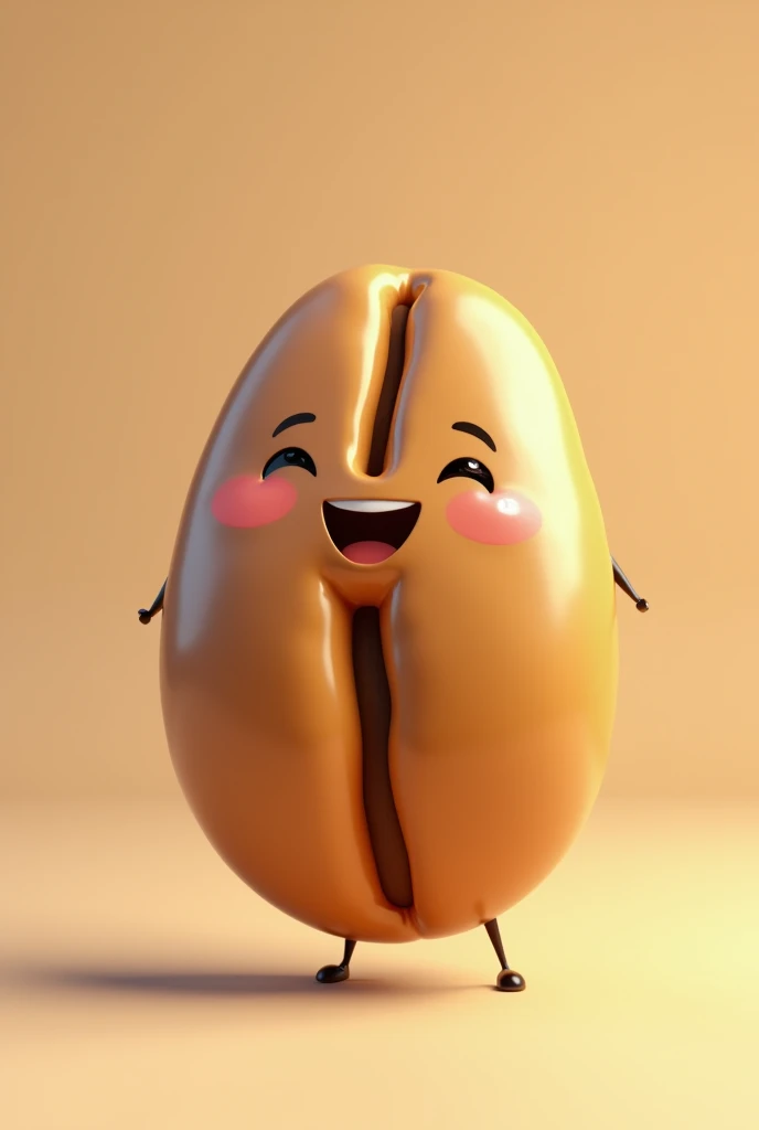 cartoon realistic  character like a coffee bean make him  clean, smile,  friendly
