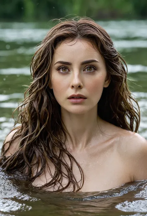 The water mother Long, wavy brown hair Water skin Scared eyes Medium height 


