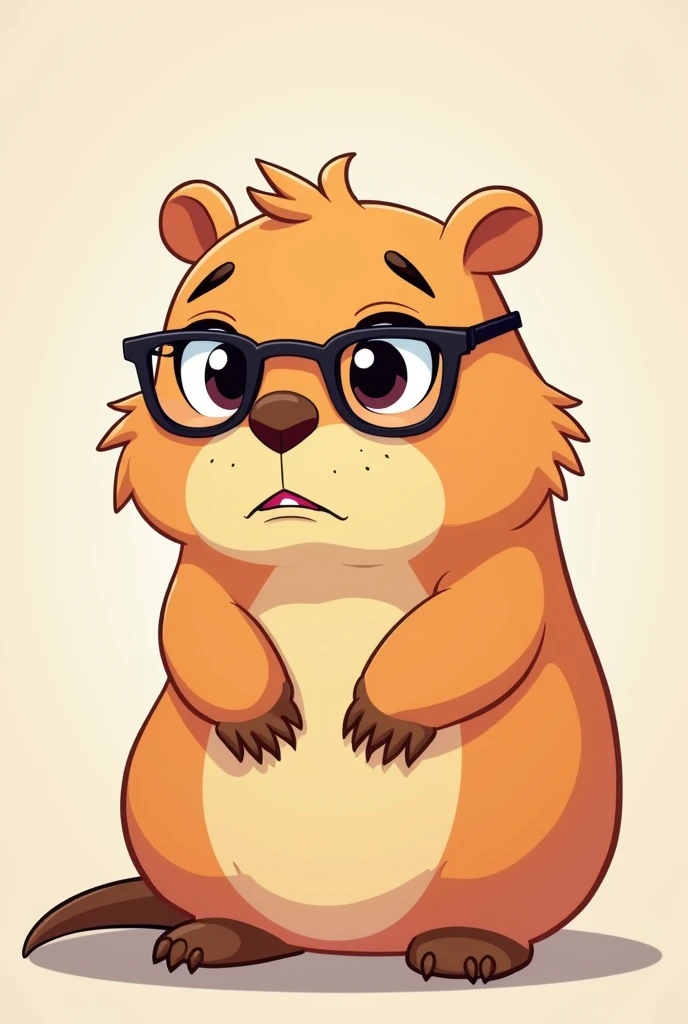 female cartoon capybara with glass and non interested face