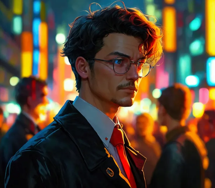 a man with a red tie standing in front of a group of people, estilo and mumford e alex gray, Lighting, in the style dan mumford artwork, in the artistic style of Dan Mumford, the encrypted metaverse, technocracy, they reach their minds, visionary, enlighte...