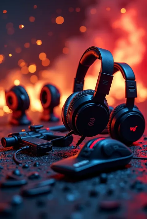 I need 4×4 square image of gaming vlogs title gaming guns, headphones, fire theme create creative