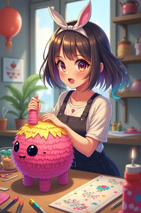 anime girl, making piñatas