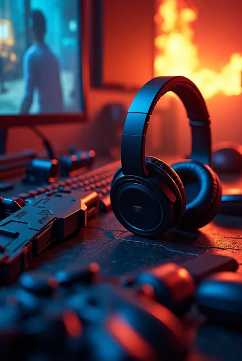 I need 4×4 square image of gaming vlogs title gaming guns, headphones, fire theme create creative