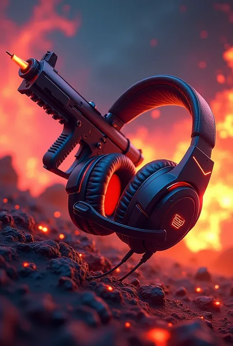 I need 4×4 square image of gaming vlogs title gaming guns, headphones, fire theme create creative its for you tube channel best 