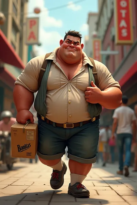 Delivery boy, bonitas, very fat and muscular, sweaty sock