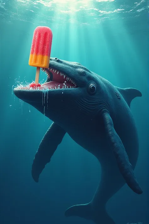 A whale holding a popsicle