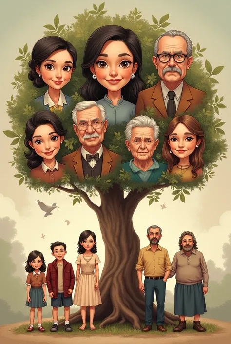 Family tree with family faces and relatives