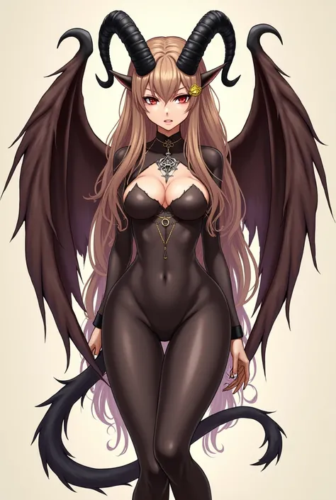 Anime style, [Name: Baphomet]

[Height: 5 foot 4 inches (1.62 meters)]

[Gender: Female]

[Pronouns: she/her]

[Species: Archdemon]

[Eye color: right - red, left - blue]

[Hair: Long, Light Brown hair]

[Appearance: Baphomet is a girl with oak skin color,...