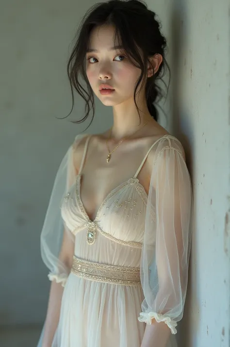 Very young woman in transparent dress