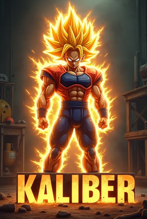 Super saiyan Football playing welder with KALIBER underneath in big letters