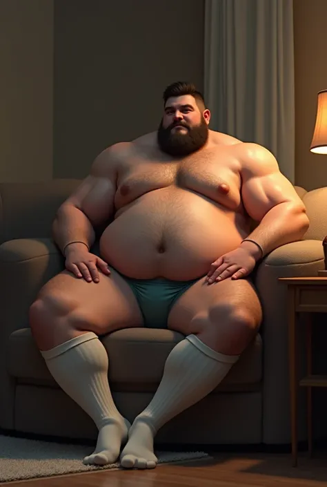 Chubby muscular daddy in underwear and socks