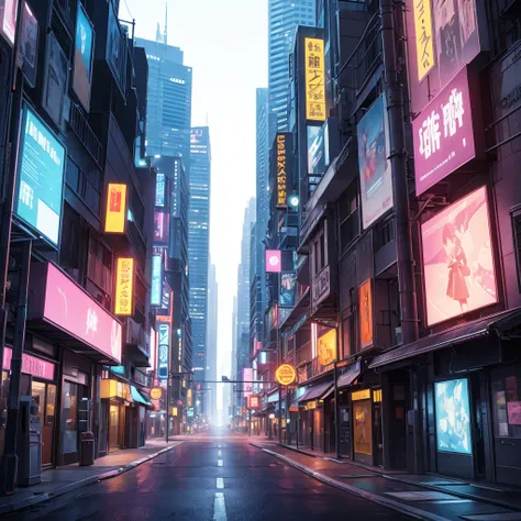 make a futuristic scenario, of a street, deserted, at night