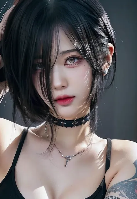 anime girl with black hair and piercings wearing a black top., 1 7 year old anime gothic girl, detailed portrait of anime girl, ...