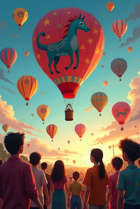 People releasing paper balloons into the sky with alebrijes 