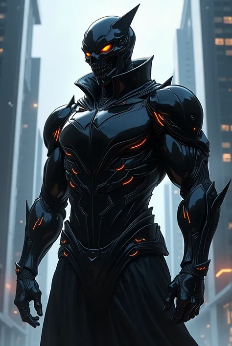 male character, skull mask covering the face. Black clothes like futuristic armor, anime dash