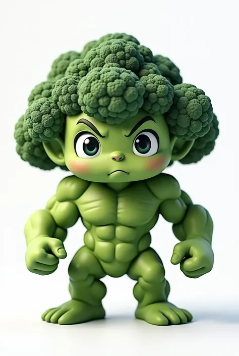 transparent background with a 3d muscular chibi broccoli
