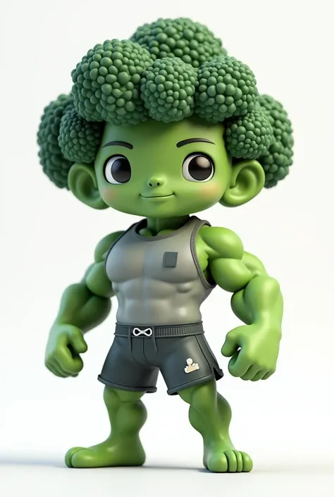 transparent background with a 3d muscular chibi broccoli in gym clothes
