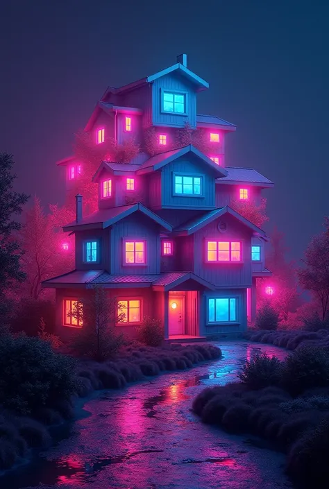 Houses grouped in neon tones