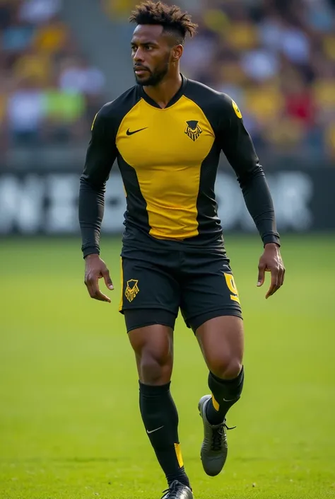 Lycra uniform for playing soccer in black and yellow colors 