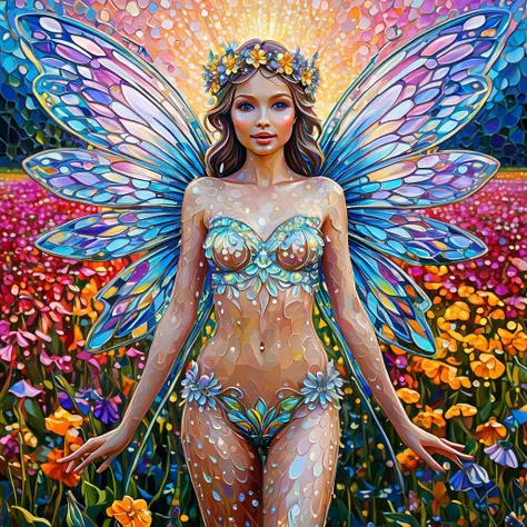 (nacked fairy close view:1.5) at flower field in the style of modern oil painting, highly detailed, detail, clear, sharp focus, intricate, new, shiny, colorful, vivid, symmetry, inspired, ambient light, dynamic colors, magic, futuristic, thought positive, ...