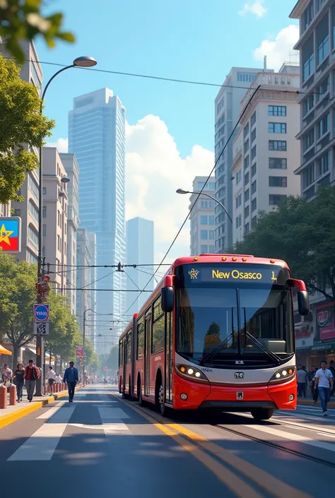 City of Osasco with articulated bus written on the bus sign: New Osasco 