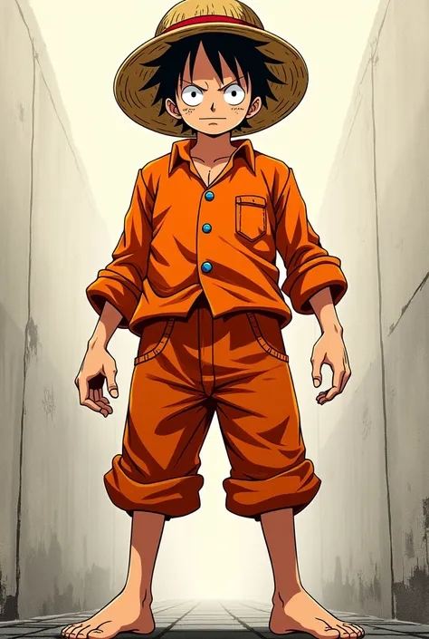 Monkey D. Luffy in orange long sleeve prison uniform Original anime One Piece