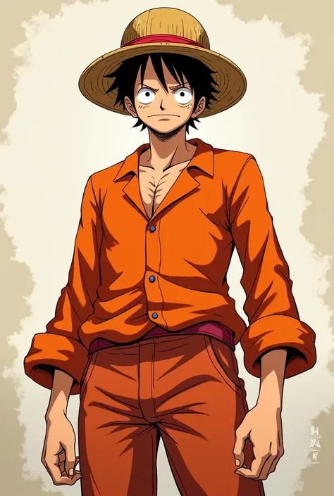 Monkey D. Luffy in orange long sleeve prison uniform Original anime One Piece