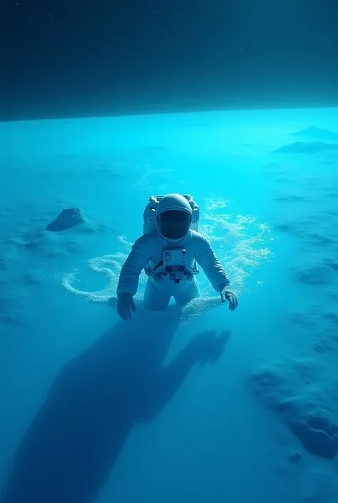 Create an image of an astronaut swimming on the blue moon