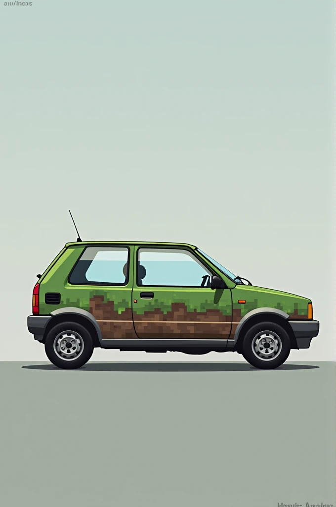 create an image of a fiat uno 2010 car with a minecraft sticker 