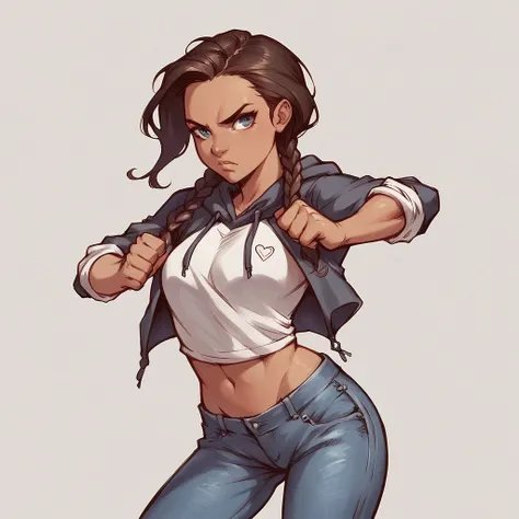 score_9, score_8_up, score_7_up, 1girl, sketch, detailed background, African, hoodie midriff, rolled up sleeves, ((low rise jeans)), lovely long ponytail twist braids, determined expression,  Half body shot 
