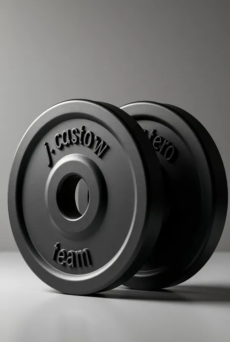 50kg weightlifting plates with name "J.Castro team" written on the ring 