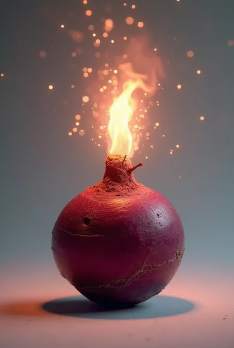 Beet with lit fuse at the tip, realistic, lit sparkles, 8K, High Quality, Clean Backgound
