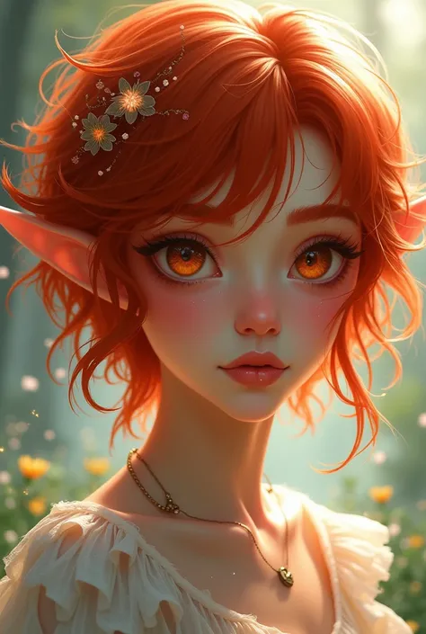 Red-haired half-elf with short hair
