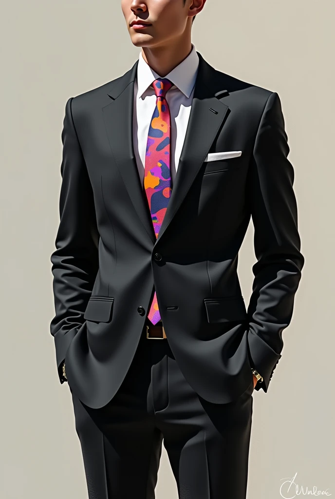 A black suit with tie painted 