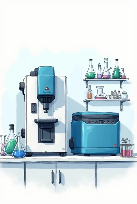 I need a simple drawing to be able to draw from the chemistry area with the spectrophotometer and centrifuge equipment. I want a nicer drawing with color.