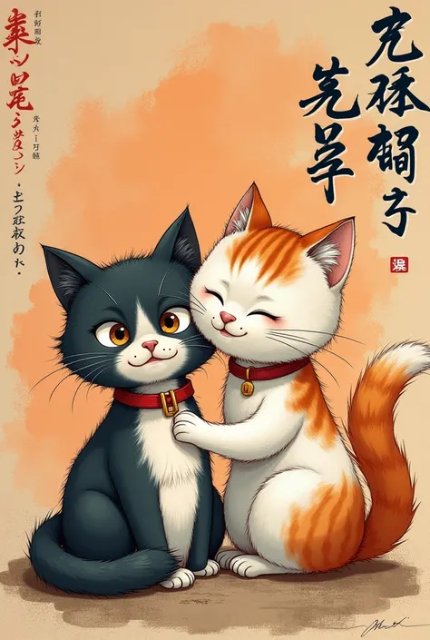 Poster、Japan、Posterの文字は「Cats are justice」、Writing Skills、Thick brushwork