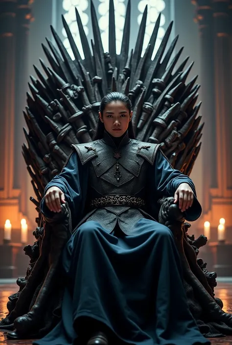 Make a picture of Wei Ying sitting on the Iron Throne