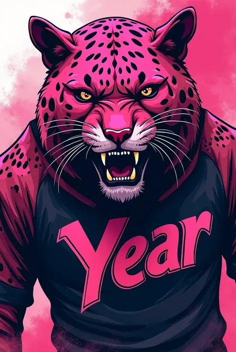 Create a shirt for a school interclass team with a pink panther print and the number 9 year which is the team name. Be creative with your blouse design , . Create details on the sleeve and blouse that surprise. But the panther has to be intimidating, not c...