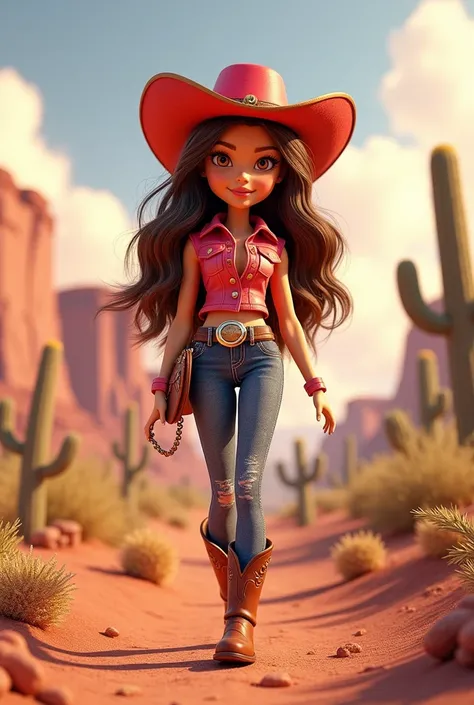 Image of the name nesyerlyn with 3D cursive letter animated barbie cowgirl style with girl cowboy decoration 