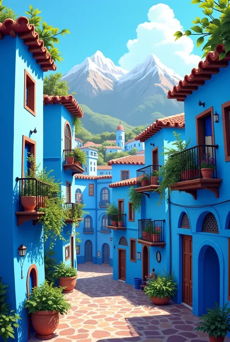 the city of chefchaouen in cartoon 