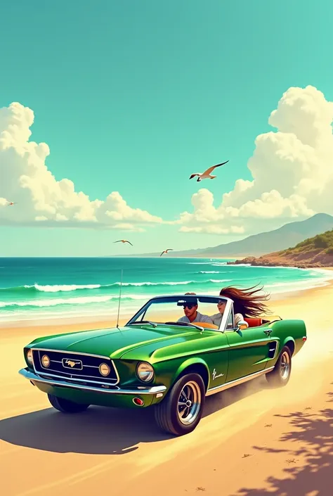 Avec ma Ford Mustang de couleur verte je roule sur les plages de Tlemcen en Algérie avec ma chérie et les cheveux dans le vent de bon matin et les mouettes