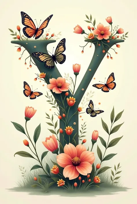 Alphabet with floral & butterfly only "Y" letter