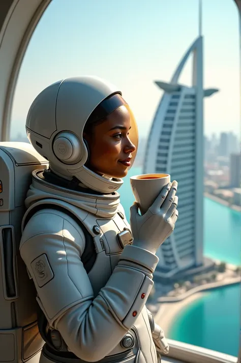 Astronaut having coffee in Burj Al Arab