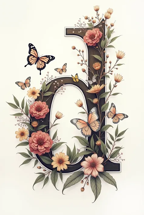 Alphabet "D" with floral & butterfly in portrait background