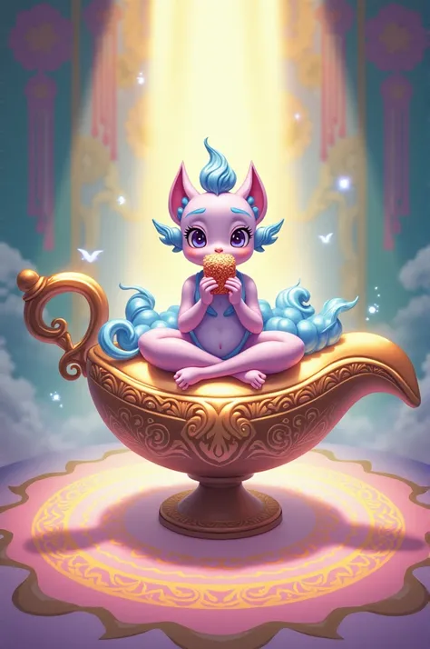 Genie in the lamp eating pastel anime 