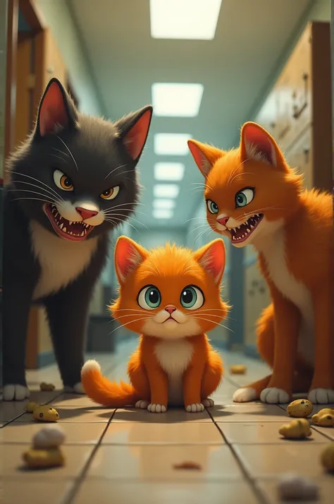 orange kitten being bullied at school