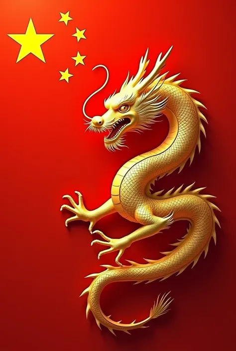 a chinese flag with a golden dragon